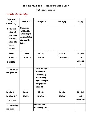 Đề kiểm tra học kì I Công nghệ lớp 7 (Kèm đáp án)